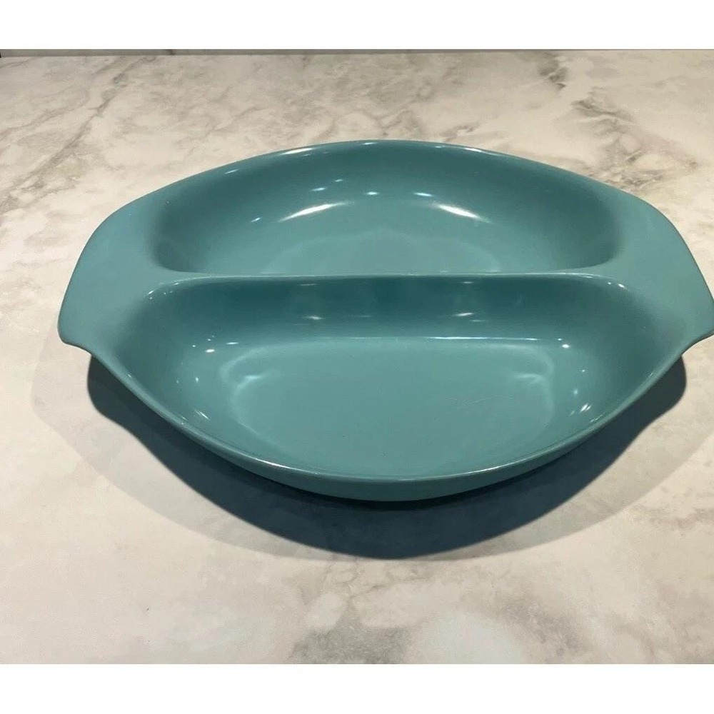 Russel Wright Melmac Aqua Blue Divided Vegetable Bowl Serving Dish MCM Vintage - Picture 3 of 9